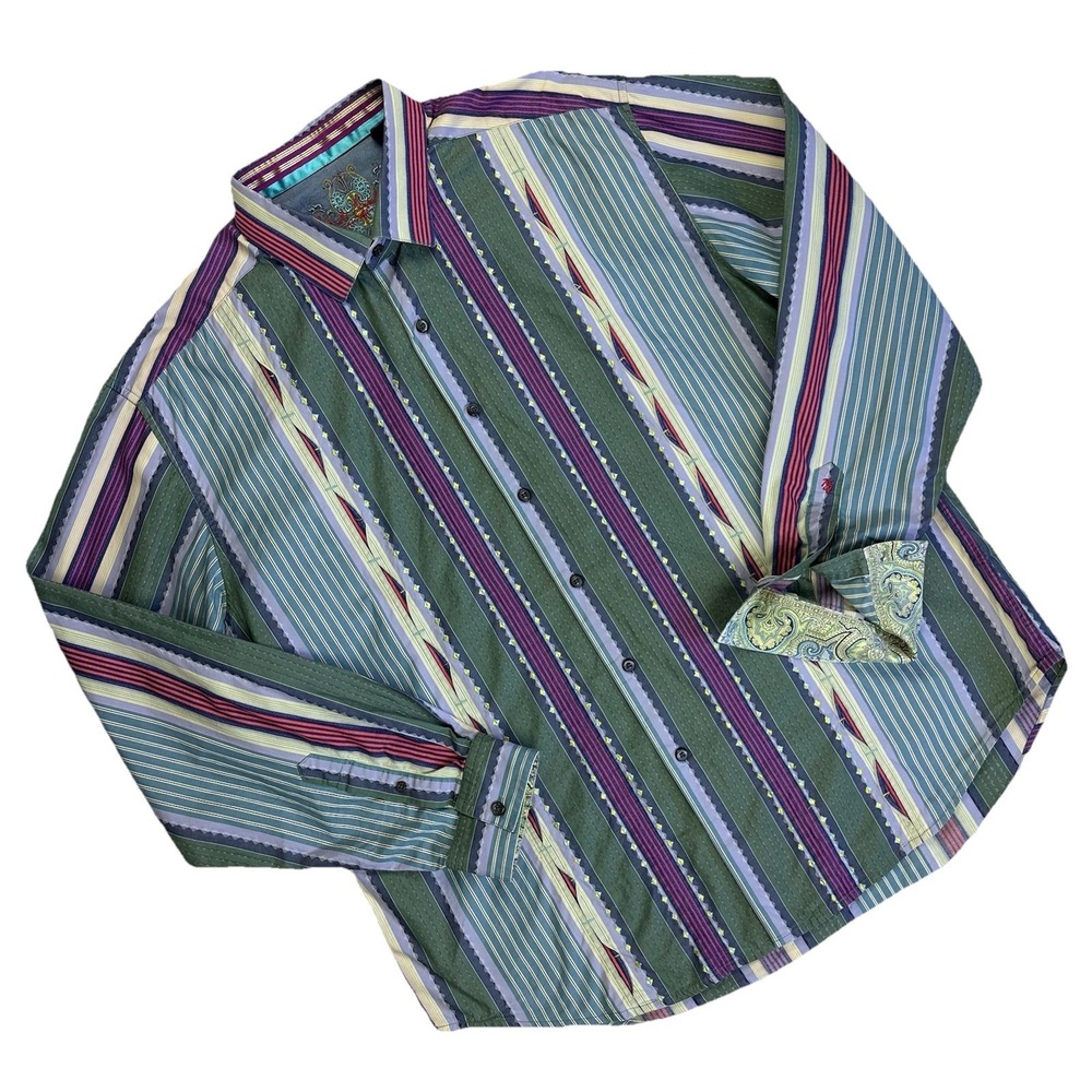 Limited Edition Robert Graham Flip Cuff Shirt Cotton Silk Trim Men 2XL Multicolo